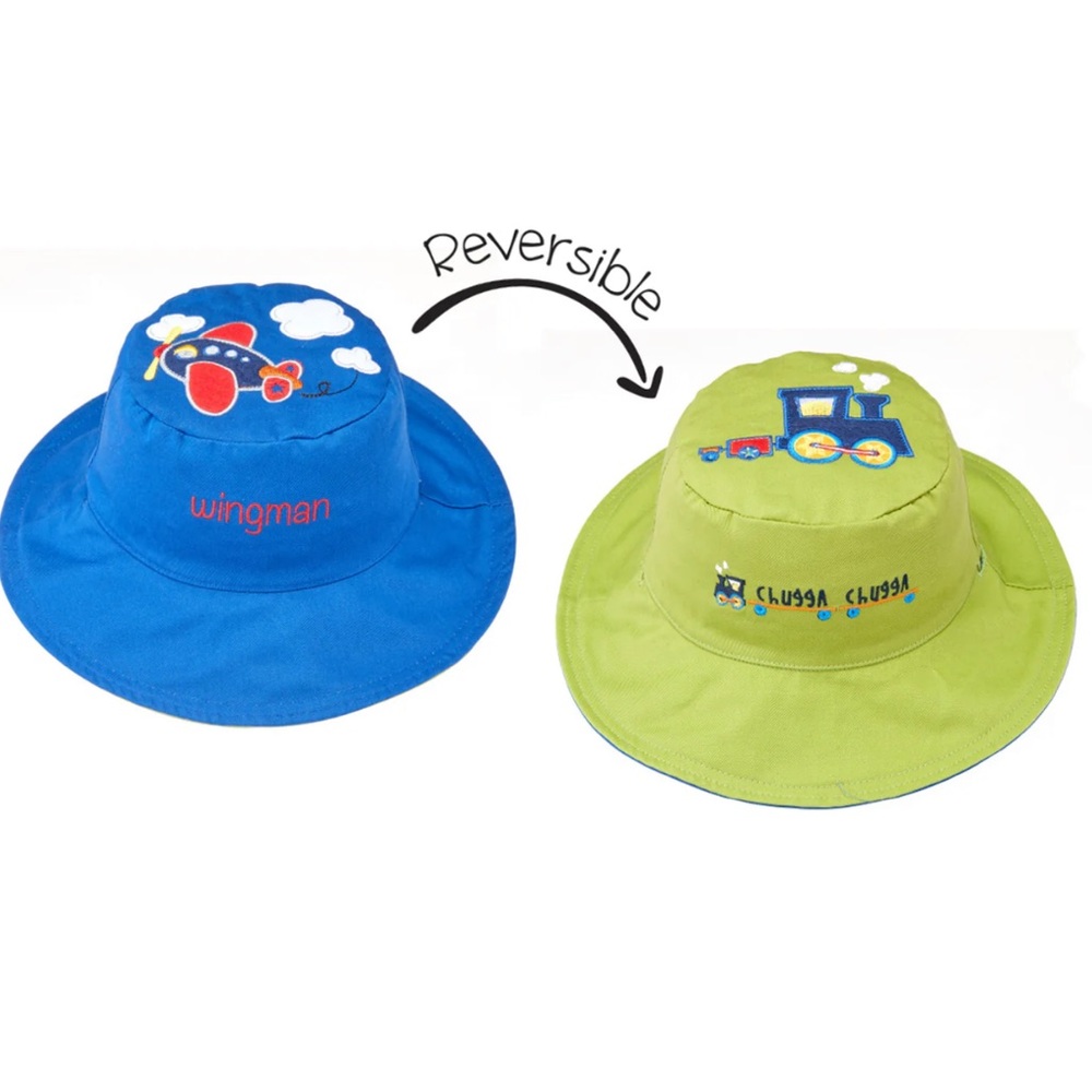 Flapjack kids wingman plane & train reversible sun hat- NWT ☀️ 🚂 ✈️